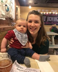 Mom and baby at a brewery