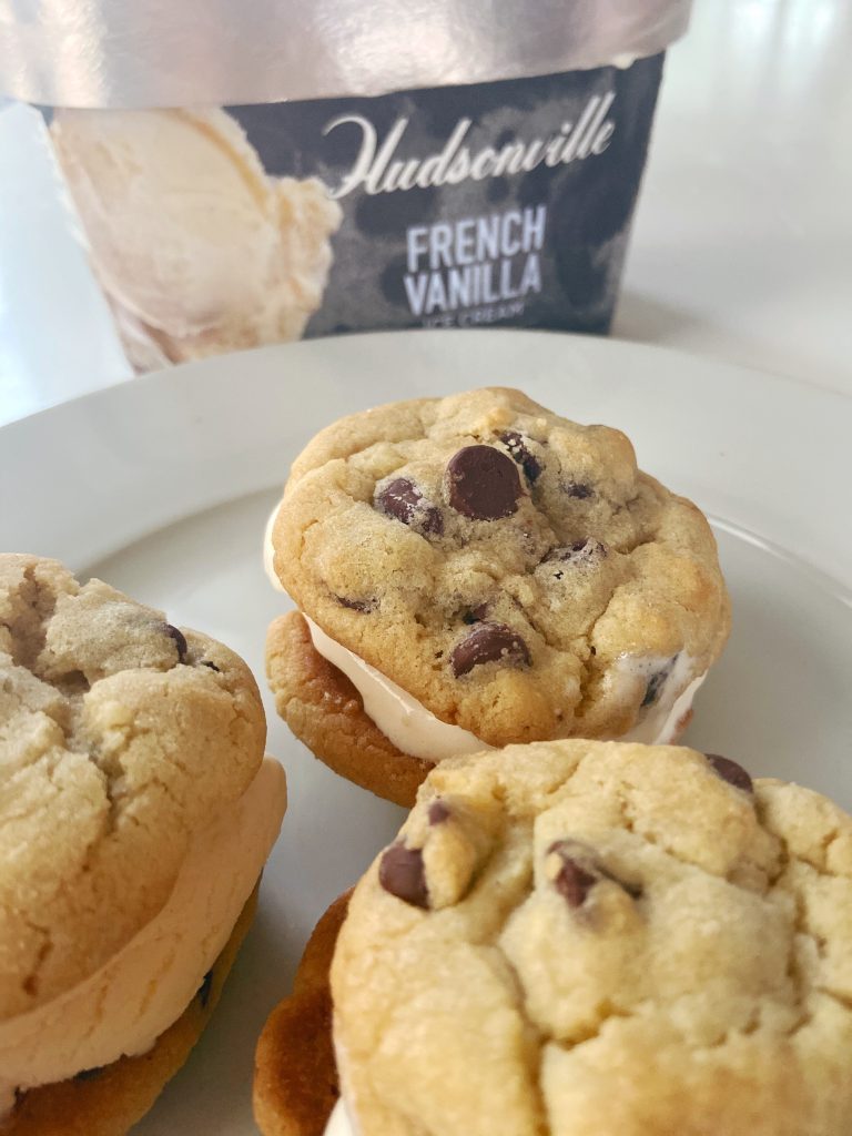 chocolate chip cookie ice cream sandwiches